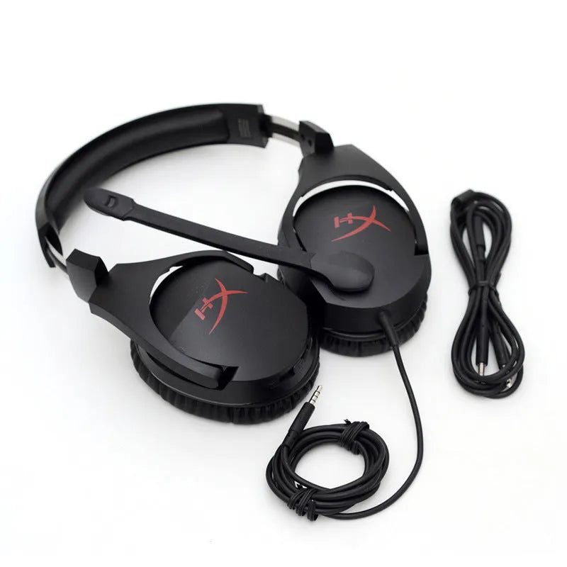 Black wired gaming headset with over-ear design and microphone for esports and PC use