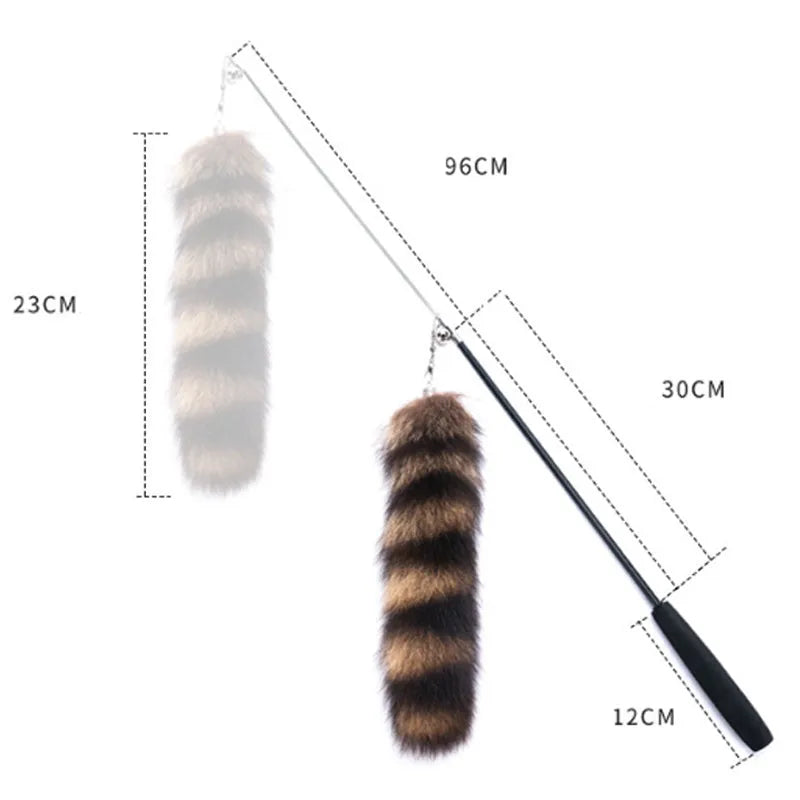 Black cat toy wand with long elastic string for interactive play sessions