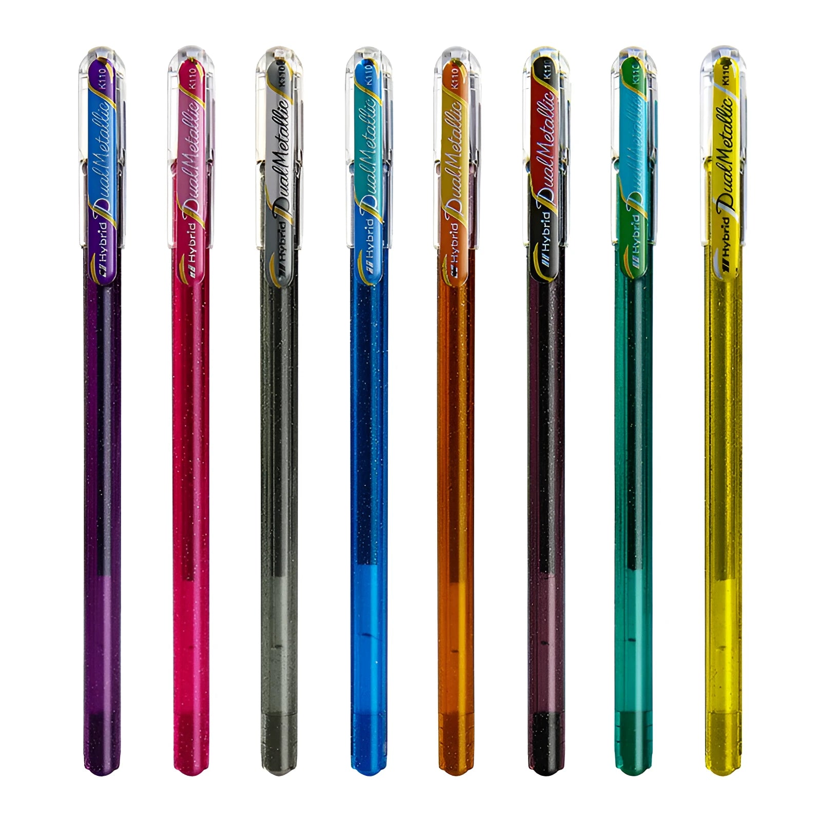 Flash K110 1.0mm pearlescent glitter gel pen showing colour variations