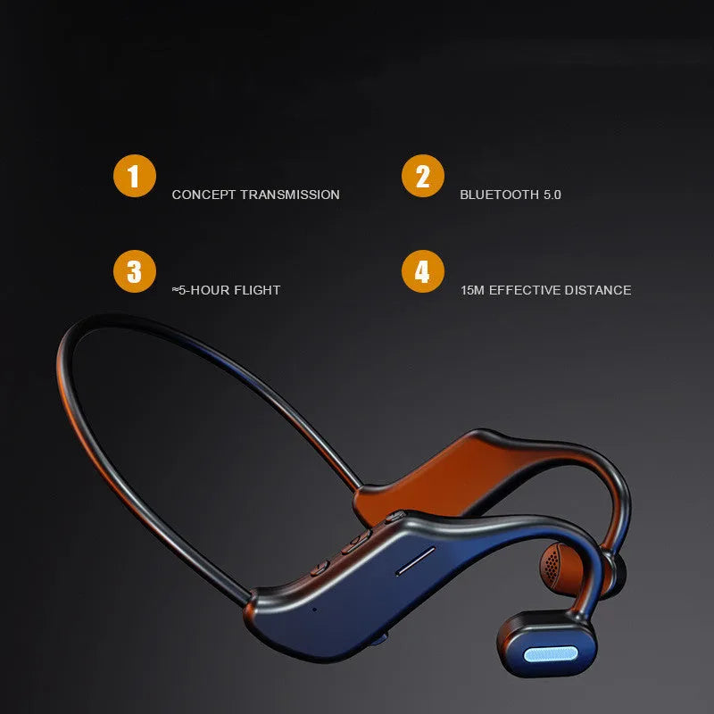 New DYY-5 in-ear wireless Bluetooth headset in black with hanging ear design and stereo earbuds