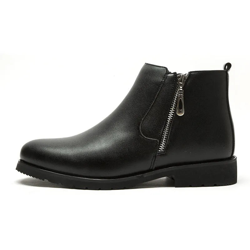 Men's black leather formal shoes, big size, with plush lining and rubber outsole