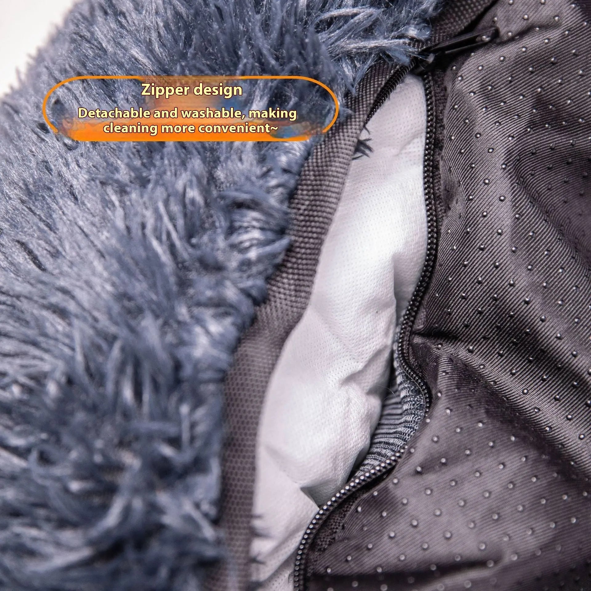 Dark grey thickened thermal pet mat placed on a car seat.