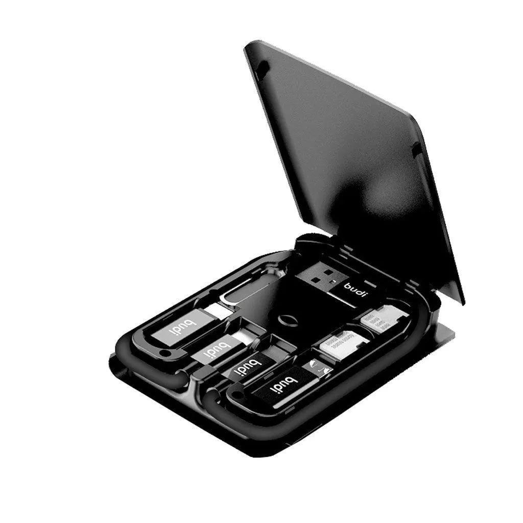 Black multi-function data line conversion card with wireless charging option and card slots