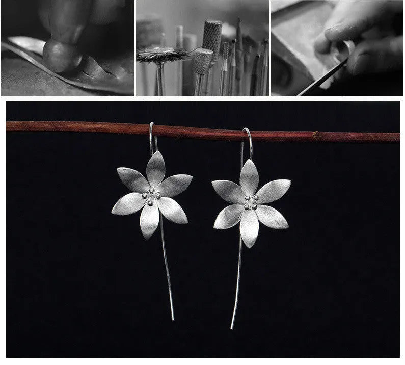 925 sterling silver lotus earrings for women Korean style flower earrings silver colour individually packed
