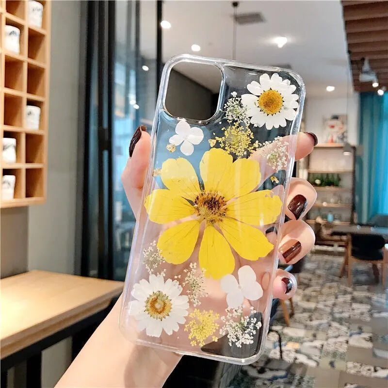 Floral TPU phone case for iPhone with large pink flower design on back.