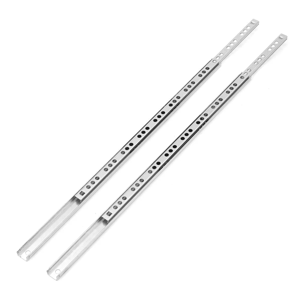 Two-section ultra-narrow 17mm steel drawer slide rail with ball bearings for heavy-duty use.