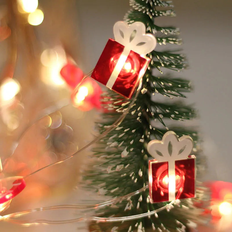 Christmas bell tree elk maple leaf crutch gift decorative LED string lights copper wire warm white 2M 20 lights