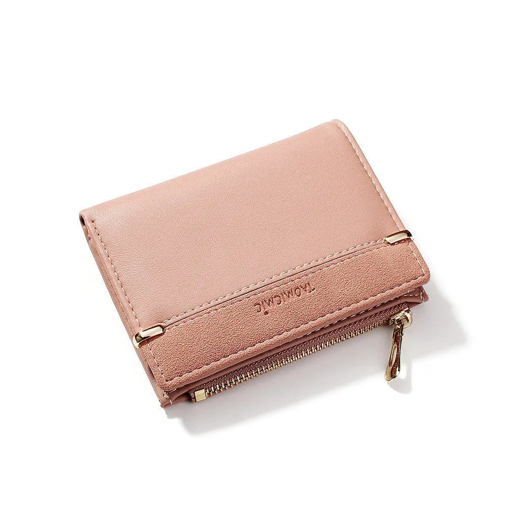 Compact black ladies wallet with zipper closure showing multiple internal card slots and compartments