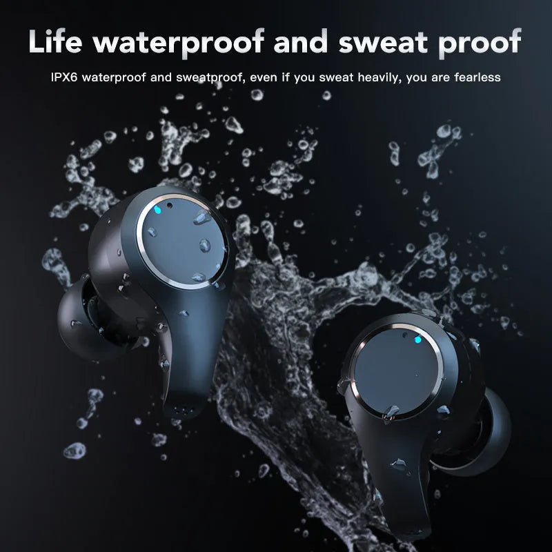Black and white ANC Active Noise Cancelling Bluetooth headphones with earplug design.