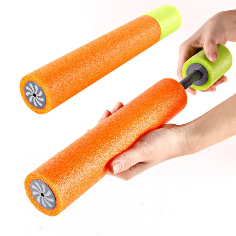 Orange plastic water blaster pistol with foam handle measuring 33cm long