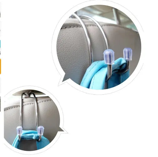 Stainless steel double head hook, silver, 3.4x11 cm, one pair for car seat back or hanger