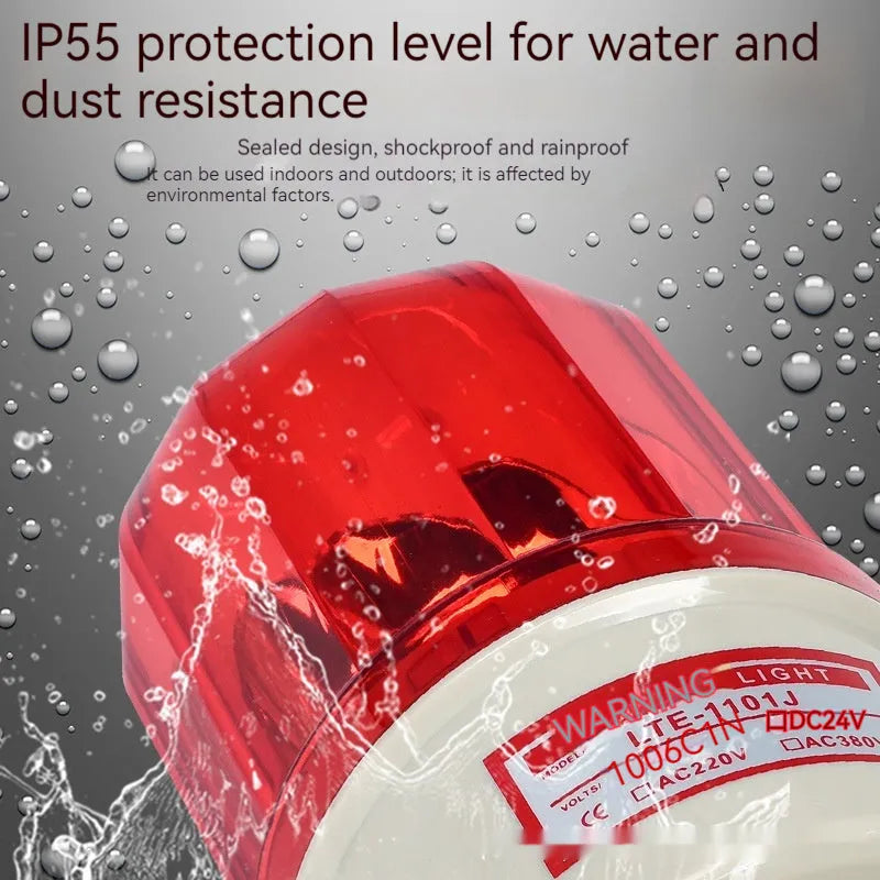 LTE-1101J industrial rotating warning light with coloured lenses and optional sound alarm