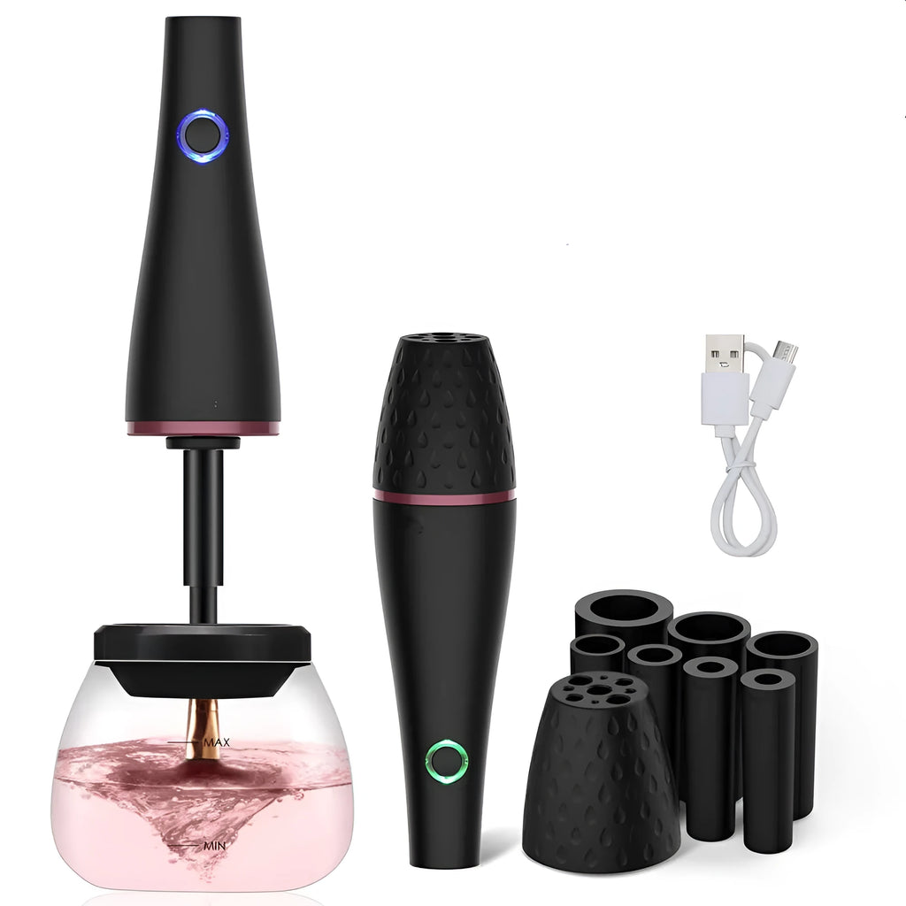 Black electric makeup brush cleaner with ABS body and rechargeable charging power source