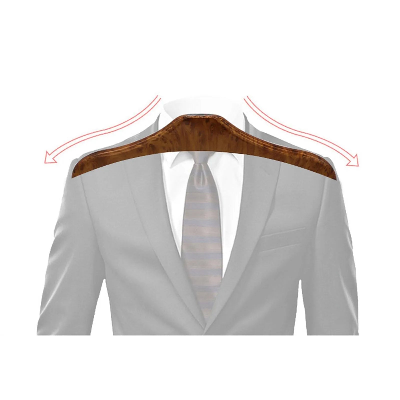 Wood yellow stainless steel and ABS car coat hanger for suits and shirts, shown detached.