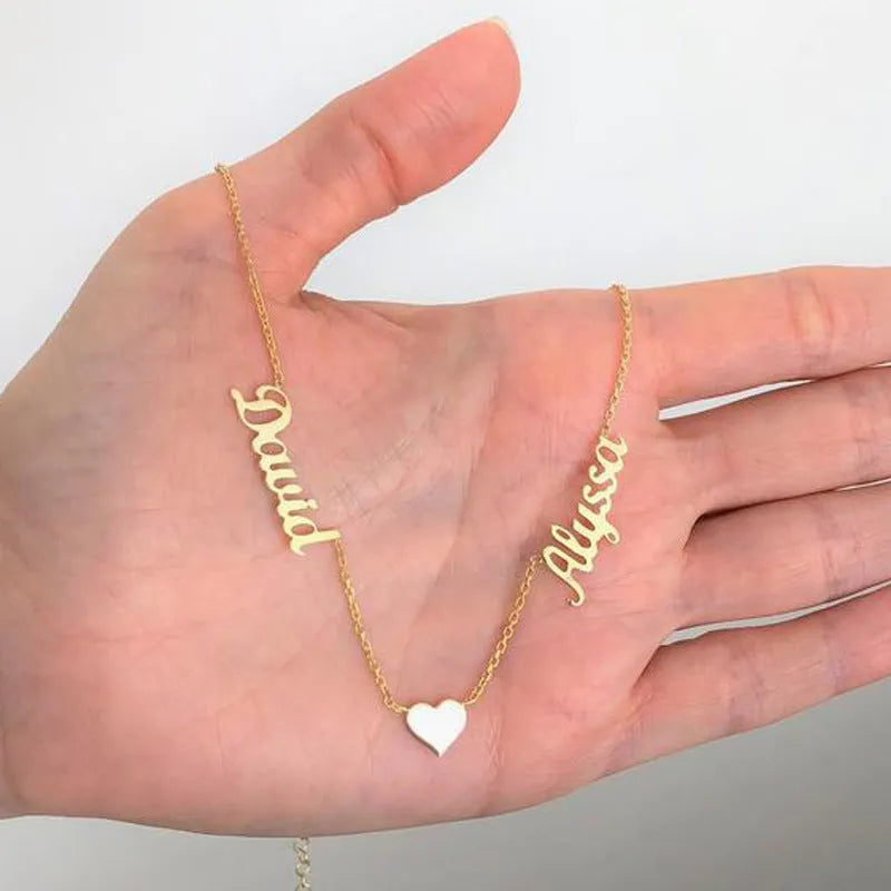 Custom love necklace for women with personalised stainless steel pendant in gold colour on snake bone chain