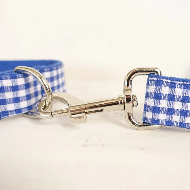Blue polyester dog leash for pets with five size options and metal clip