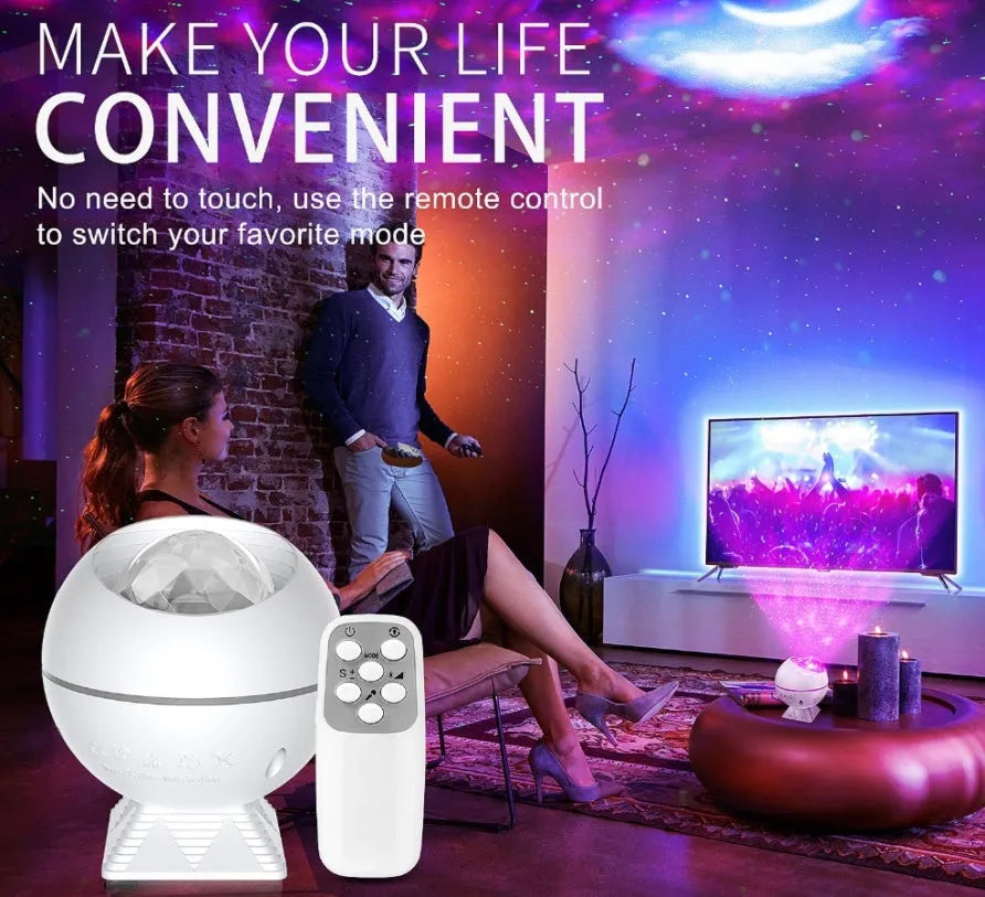 Mini Spherical Starry Sky Projection Lamp White Cloud Moon Model Voice Control USB Powered LED Vehicle Watermark Galaxy Projector 8W RGBW 110-220V