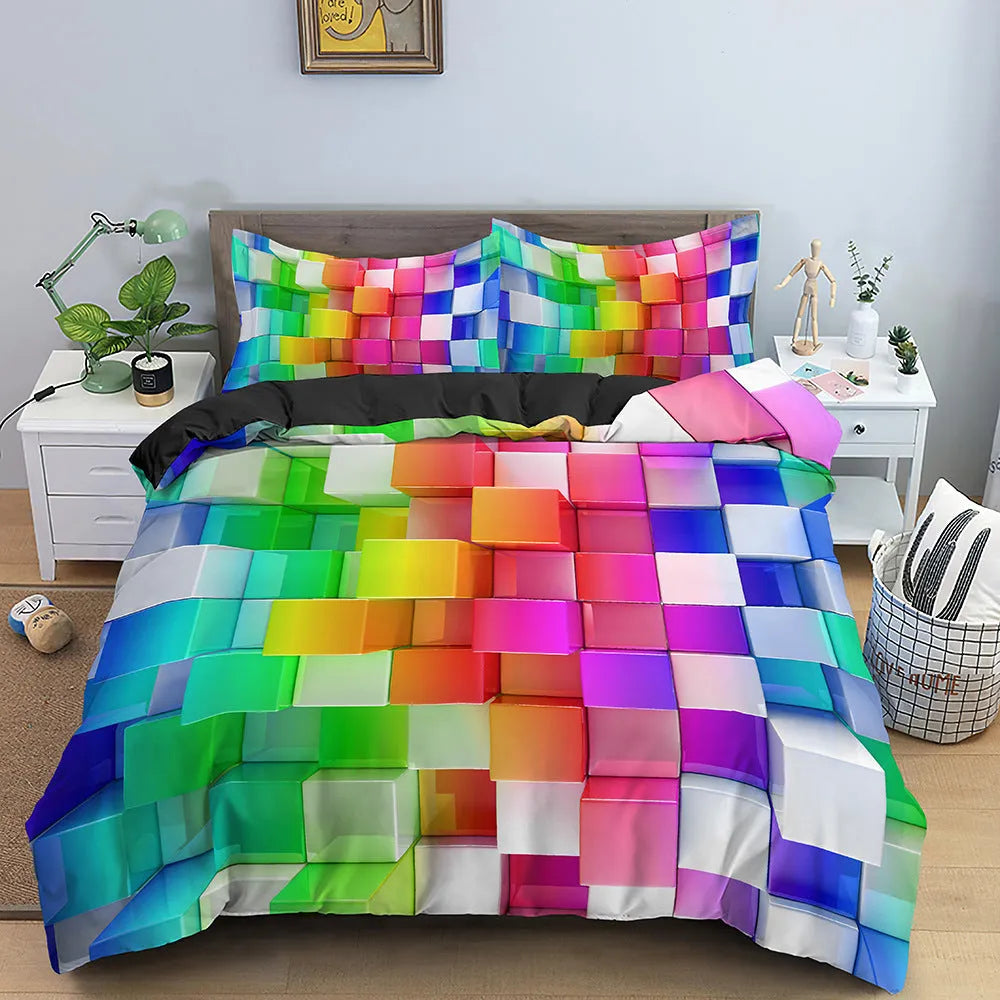 3D digital print bedding bed sheet fitted sheet set in chemical fibre Nordic bedspread style with quilt cover and pillowcase
