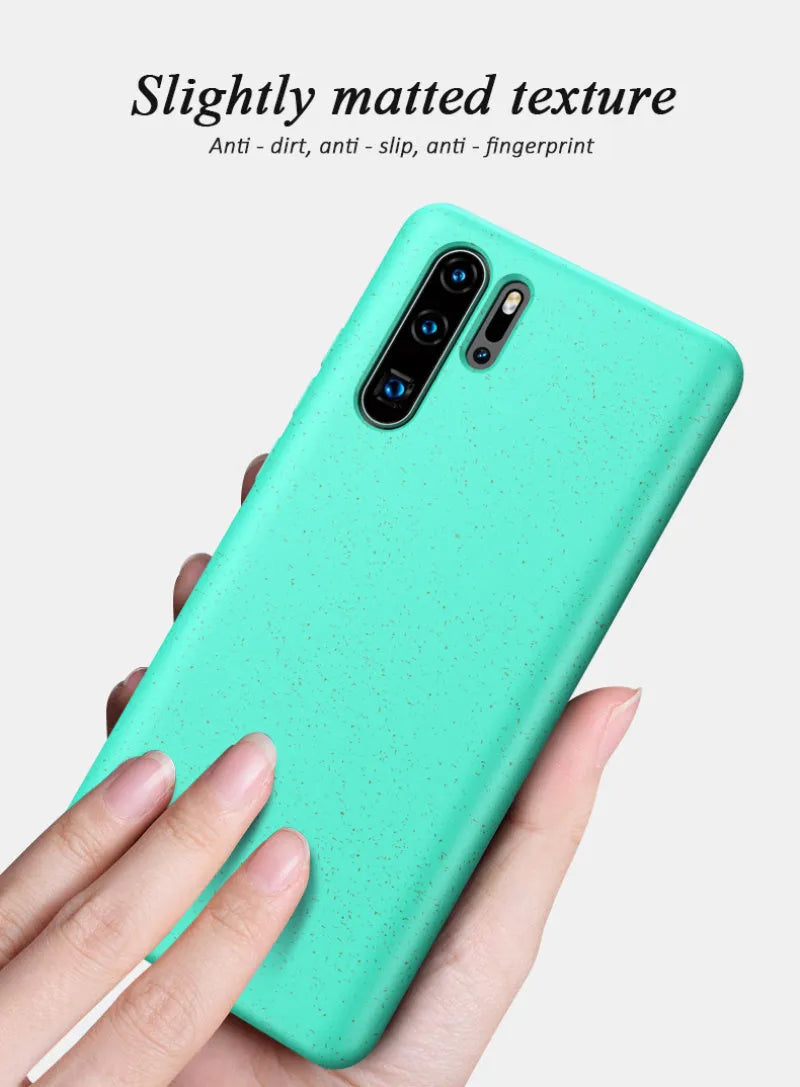 Huawei P30 phone case in TPU, showing Army Green colour option on a phone.