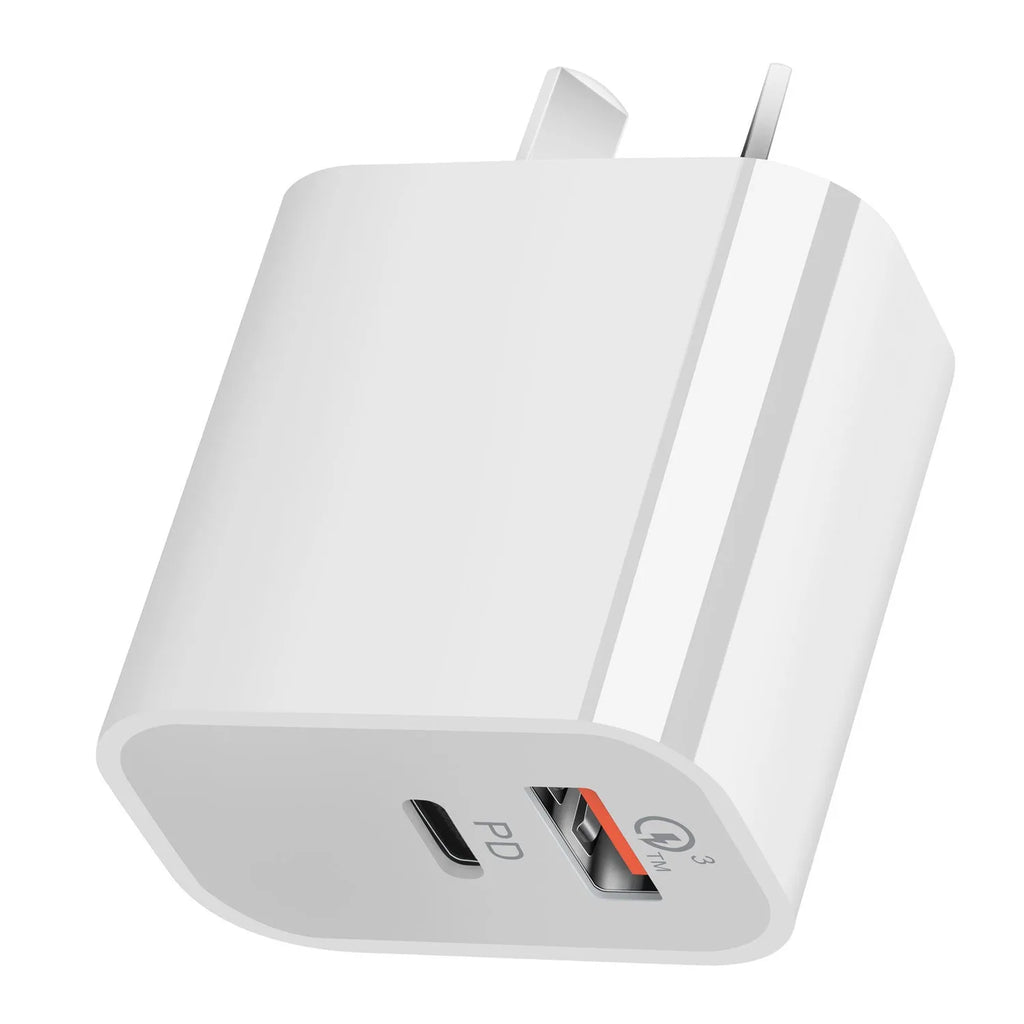 White Australian dual port USB charger with SAA certification label