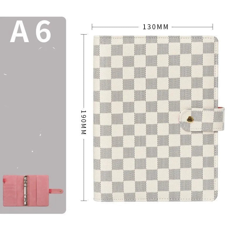 Loose-leaf notebook with imitation leather cover in red, black, white or brown, available in A5, A6 and A7 sizes
