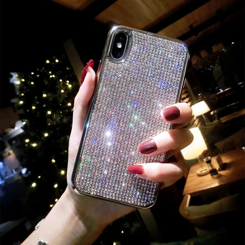 Silver silicone phone case with diamond pattern for multiple iPhone models