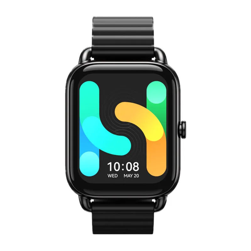 HAYLOU RS4 Plus smart sports watch with AMOLED display shown in black, silver, and champagne colours.