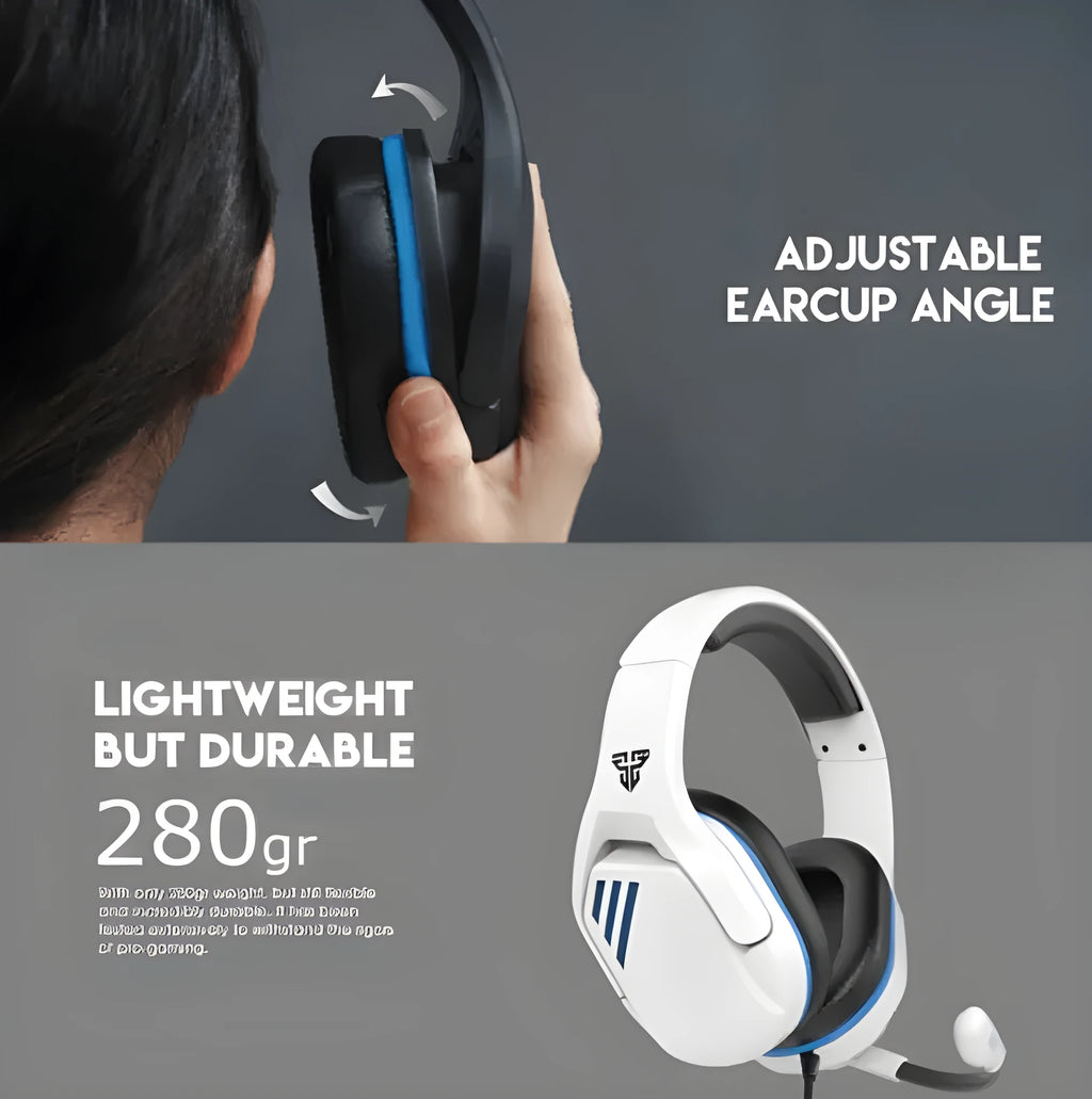 MH86 black and white USB gaming headset with 50mm drivers and adjustable microphone