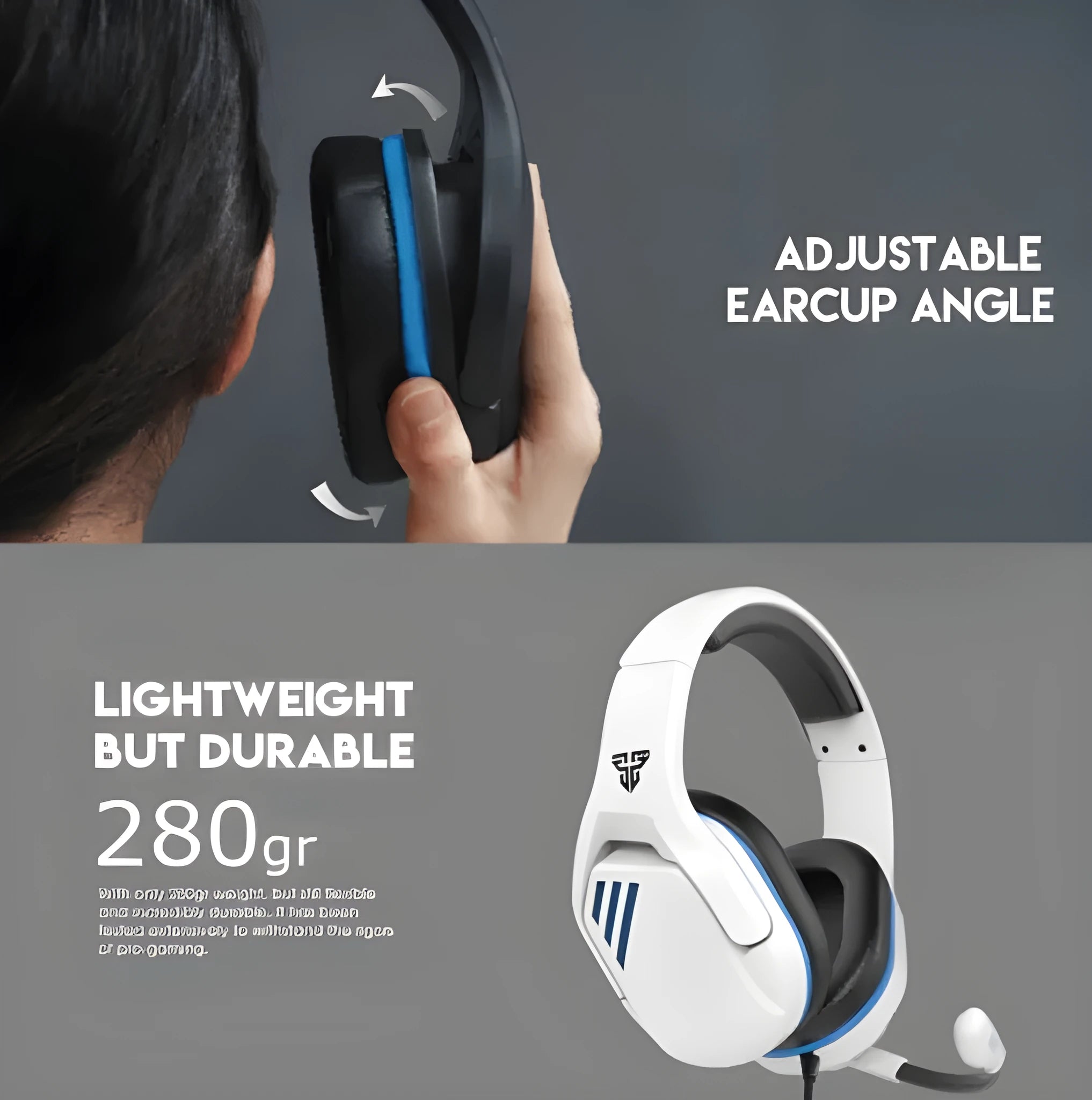 MH86 black and white USB gaming headset with 50mm drivers and adjustable microphone