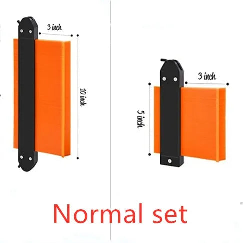 Plastic ABS profile ruler contour gauge with metric and inch scales measuring an irregular shape