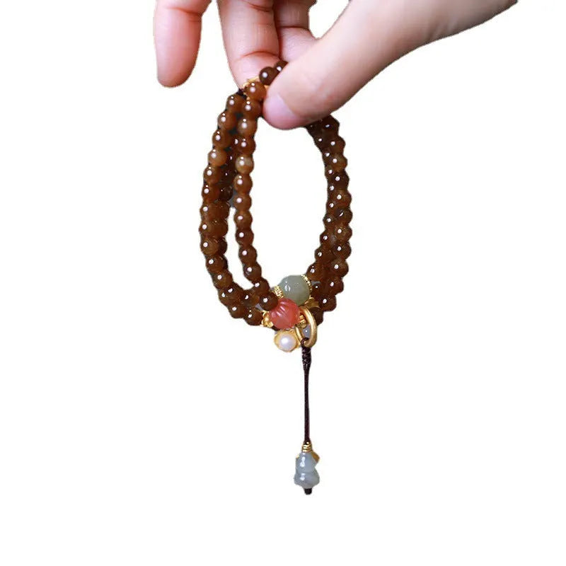 Brown jade Hetian jade women's bracelet with silver plated accessories and 6mm beads