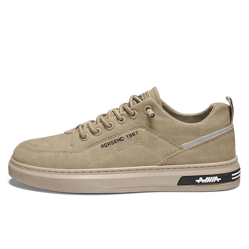 Men's khaki casual shoes with non-slip rubber soles and microfiber lining for construction work