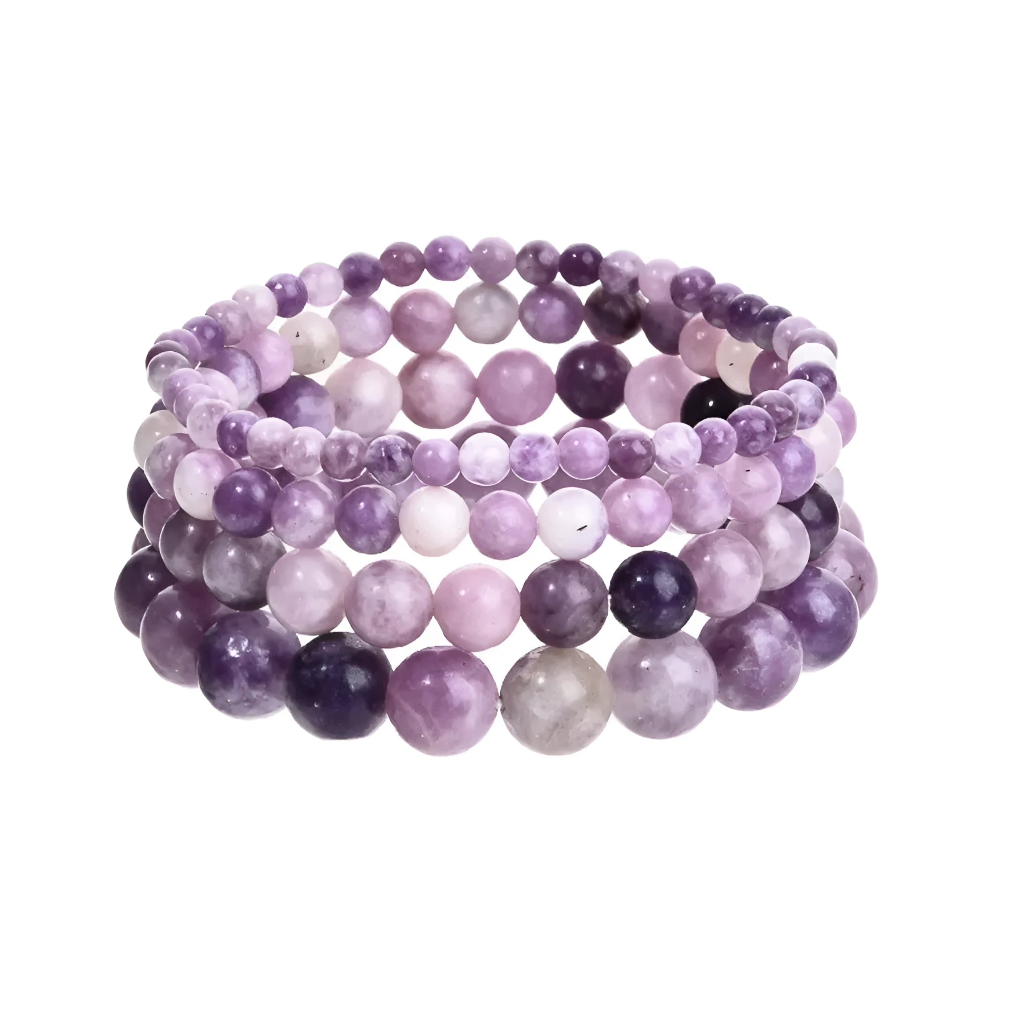 Purple natural stone elastic bracelet with geometric beads in various sizes