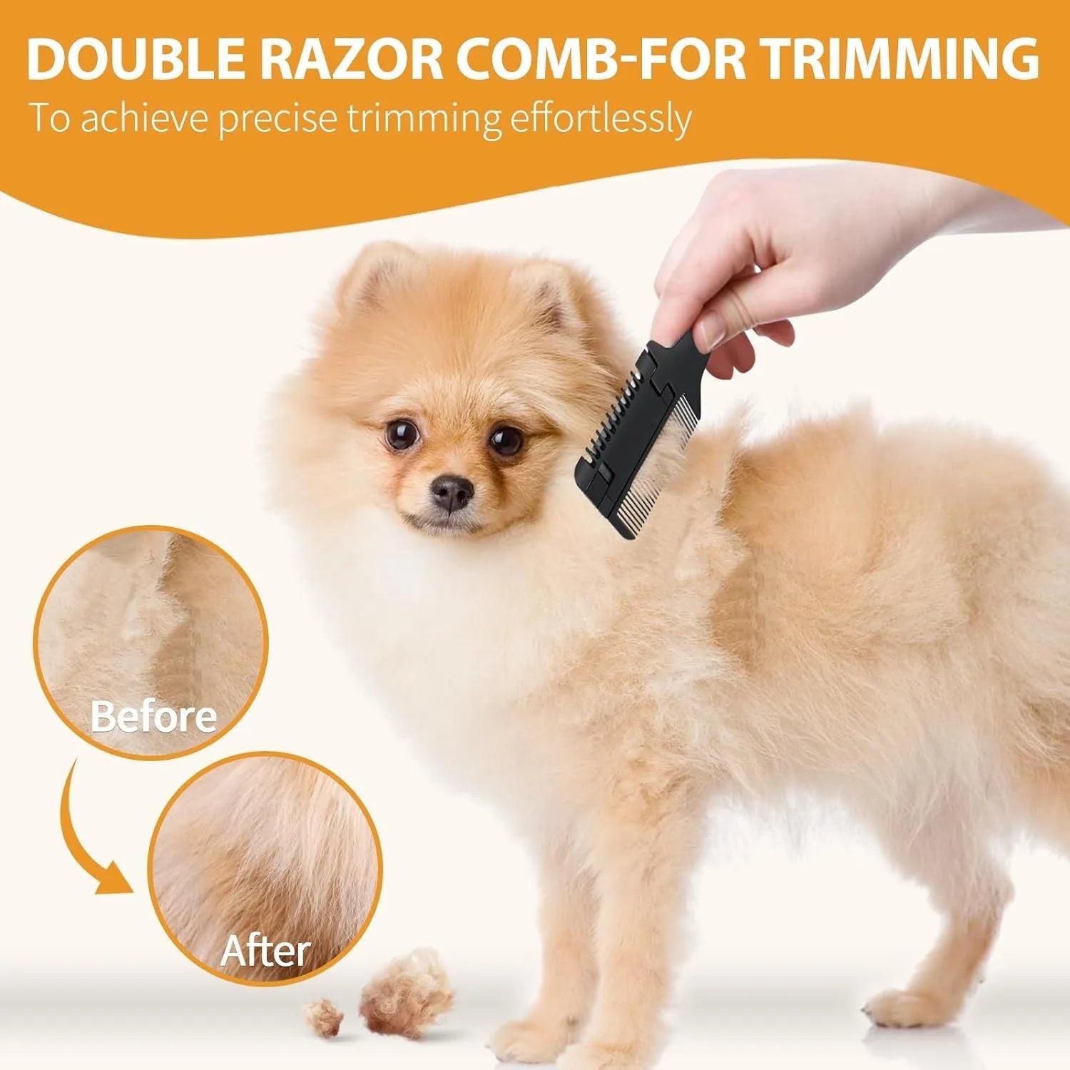 Pet razor comb with integrated trimmer blade and pack of ten replacement blades