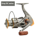 DC all-metal spool fishing wheel reel in grey gold finish with metal body