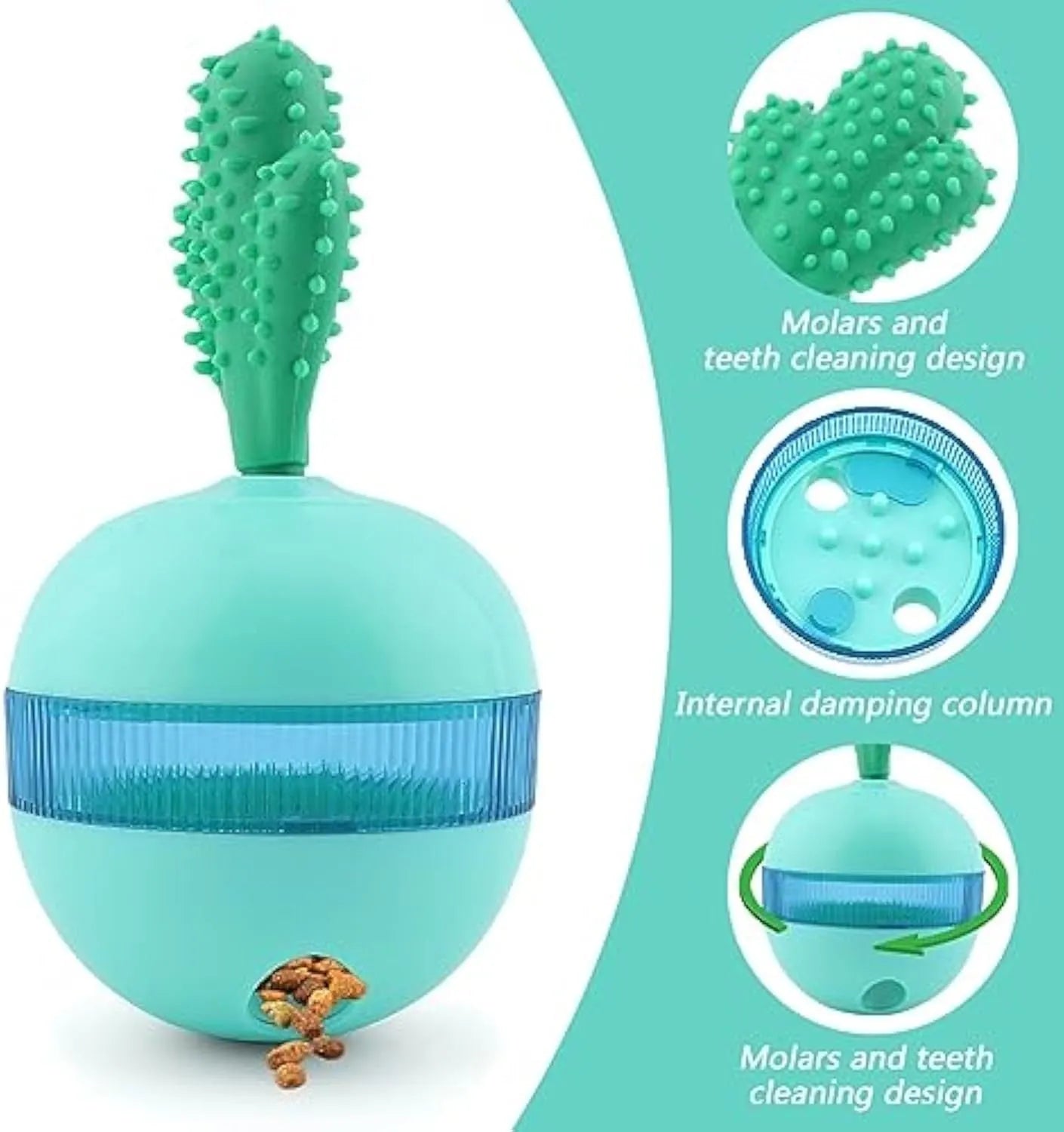 Blue and green durable rubber interactive treat dispensing dog puzzle ball for medium large breeds