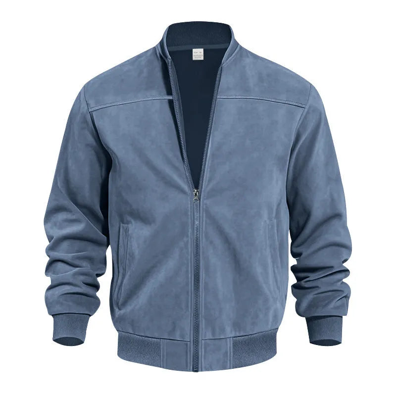 Men's plus size suede casual jacket with zipper closure and cotton lining in multiple colours