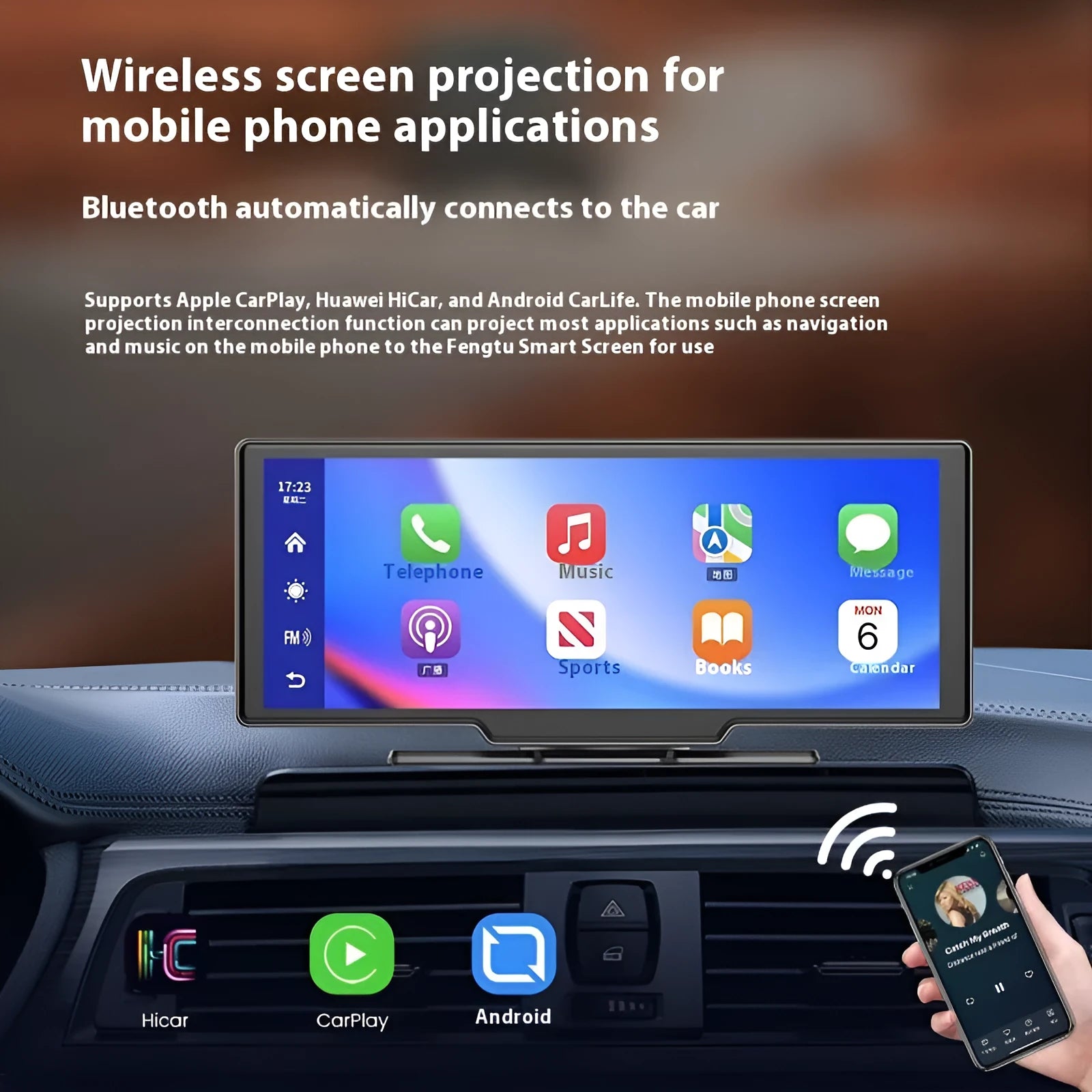 10-inch car smart touch screen with Apple CarPlay and front and rear recording camera