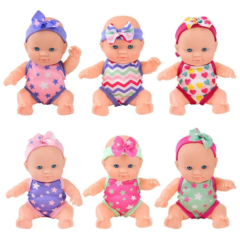 A 21.5cm tall vinyl baby figurine doll, a decorative model available in six different colour options.