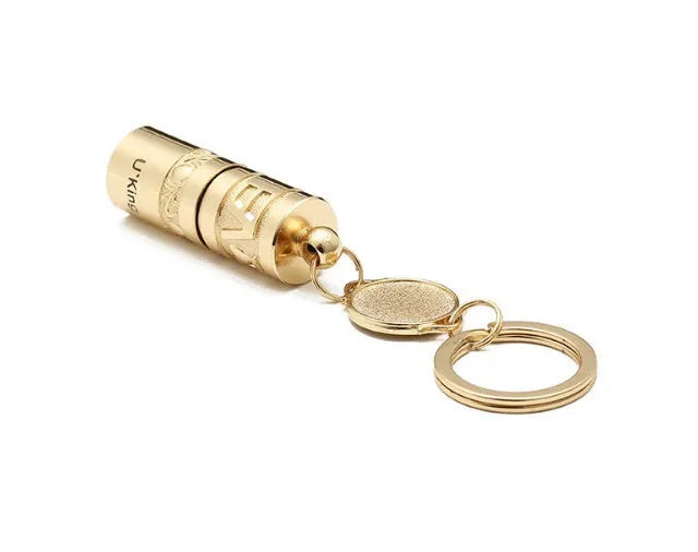 Gold zinc alloy waterproof LED flashlight keychain with keyring attachment
