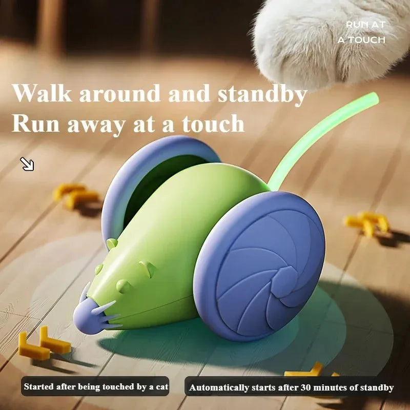 Green and white plastic automatic electric mouse cat teasing stick toy for indoor cats