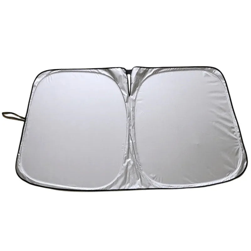 Titanium silver aluminium foil car sunshade shown unfolded.