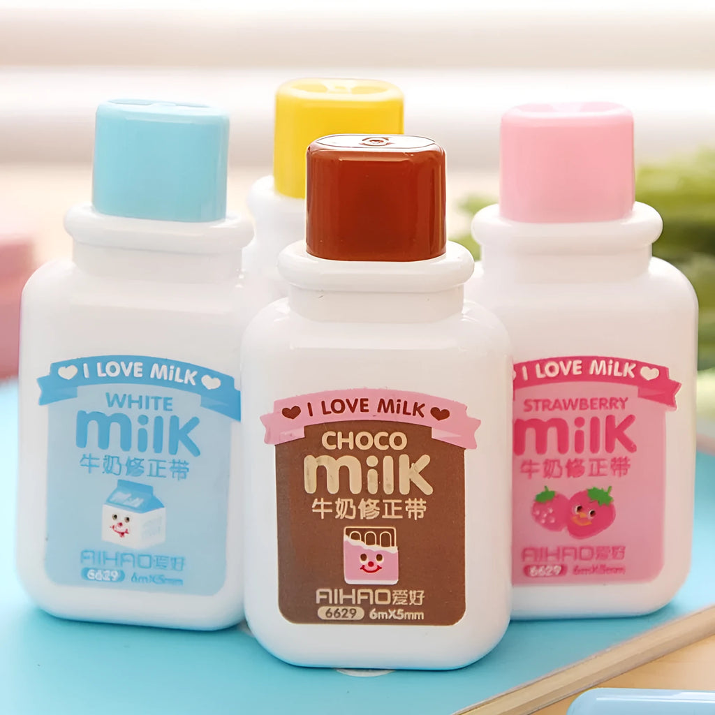 Cute bottle-shaped correction tape dispenser with 6 metres of white correction fluid.