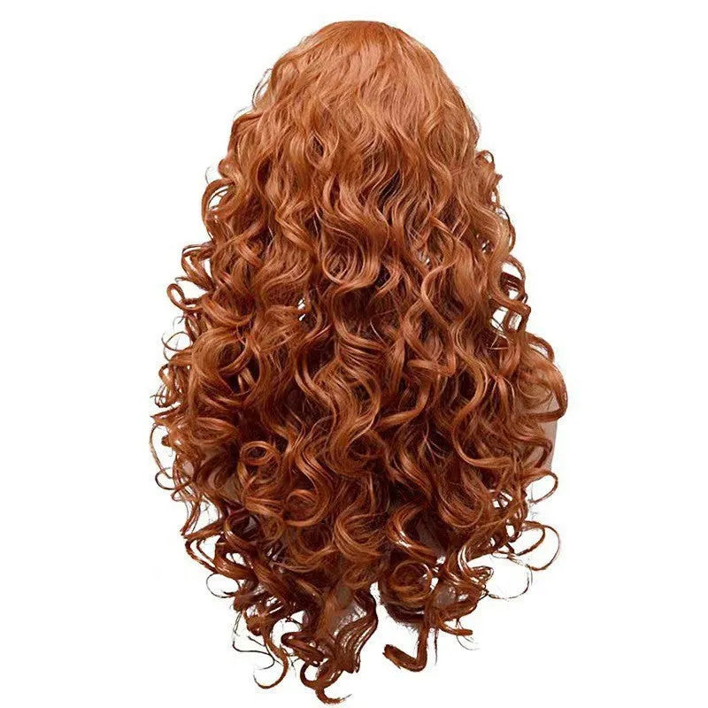 Brown long curly wavy synthetic wig for women's Halloween and cosplay costumes
