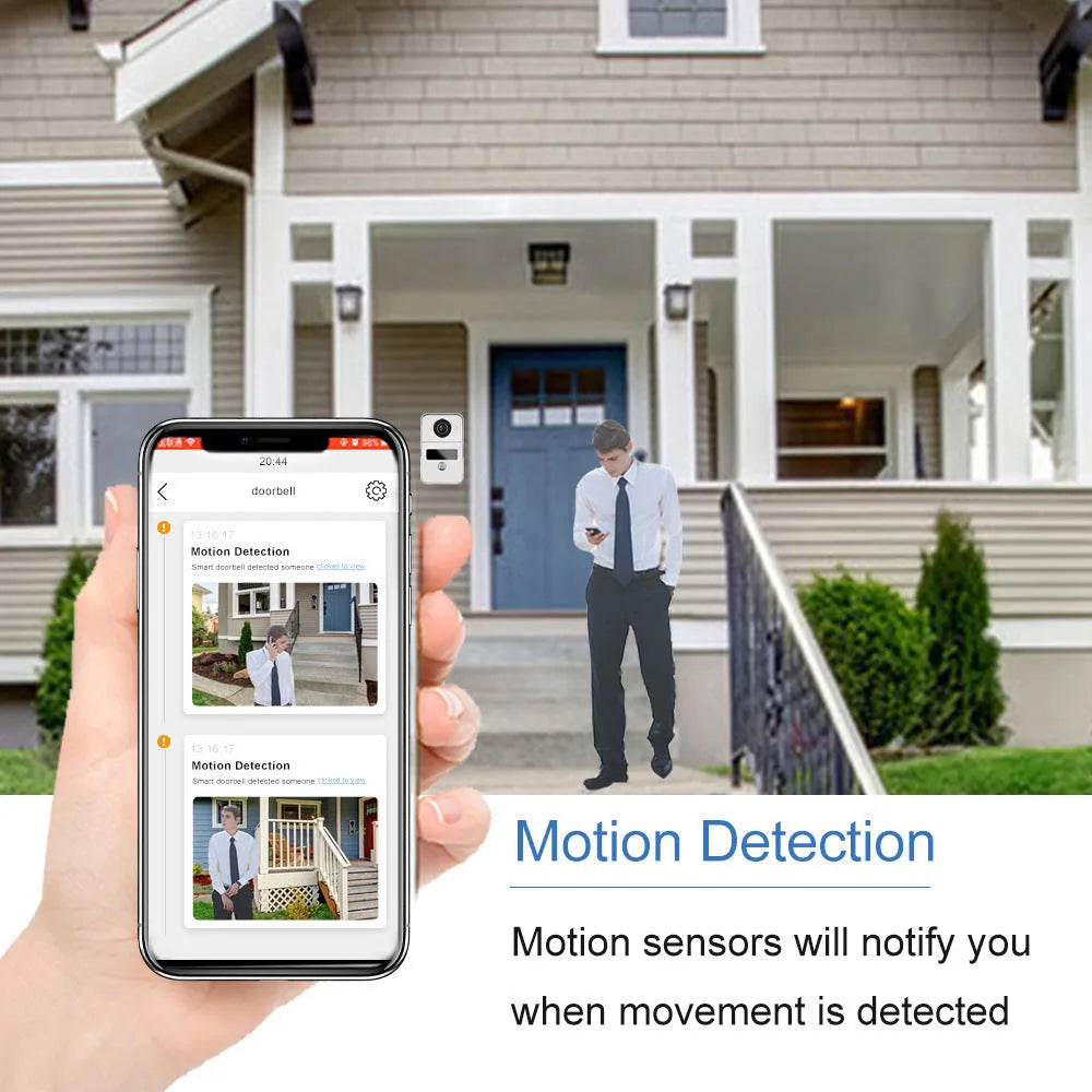 1080P video intercom doorbell system with outdoor unit, indoor display, and installation hardware including unlock cable