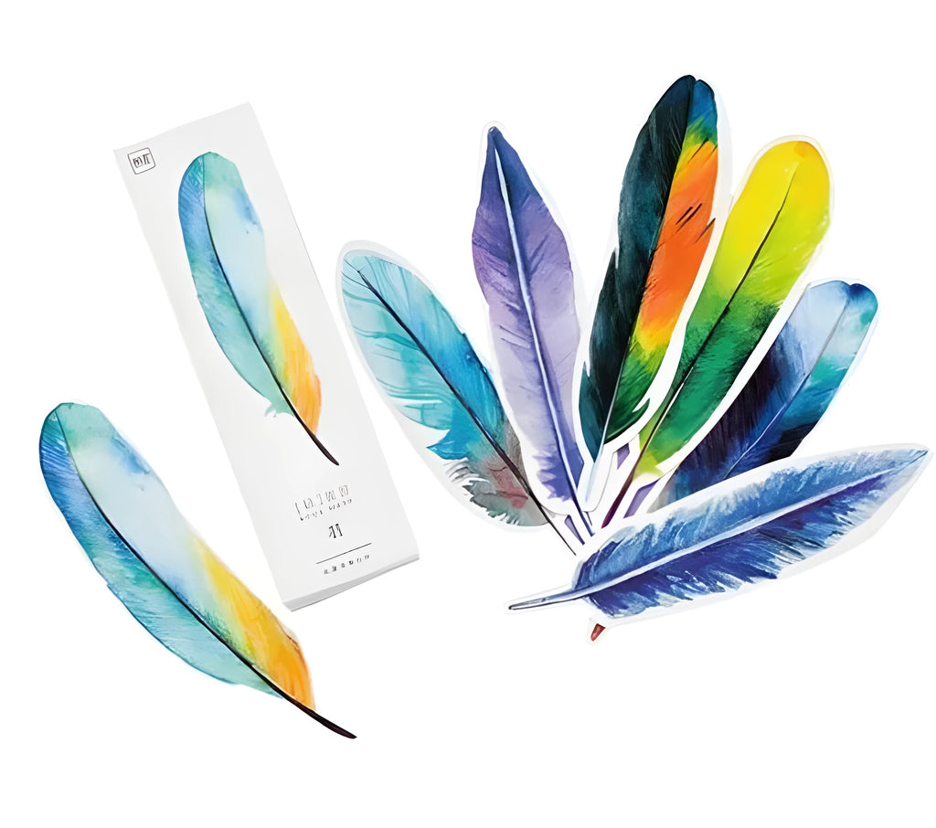 Feather bookmark 30 piece set – creative paper bookmarks in assorted colours, each 4.5 x 15.5 cm