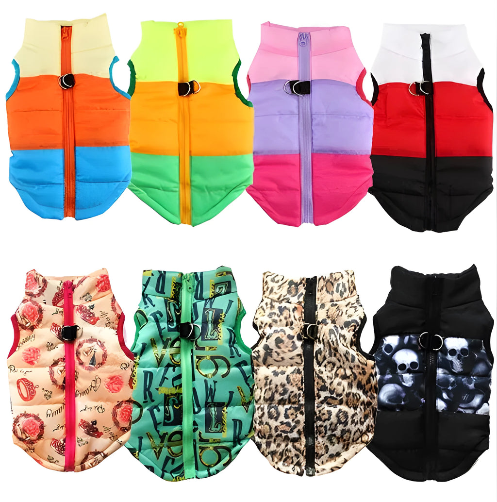 Autumn winter puppy jacket vest with traction buckle in striped pattern for small dogs, available in multiple colours