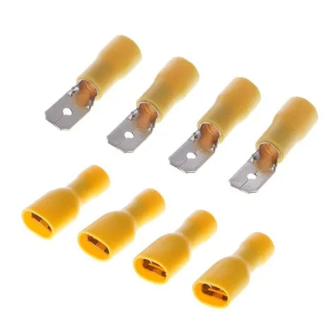 Fully insulated male and female spring terminals for 10-12AWG wire in red and yellow 50 pairs