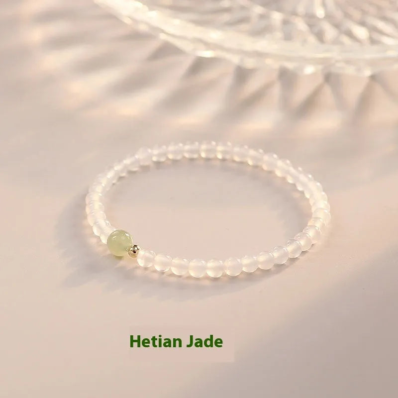 Hetian Jade White Agate women's bracelet with 15cm length and manual craftsmanship