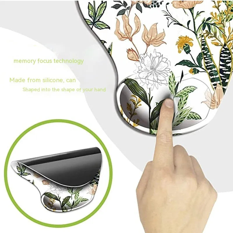 Black silicone keyboard wrist rest pad with floral pattern measuring 228x192x16mm